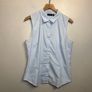 Apt. 9 Women's Sleeveless Button Down Shirt Light Blue White Striped Top Size XL